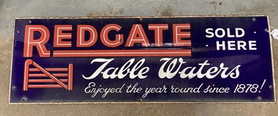 Lot 2670 - Enamel advertising sign: 'Redgate Table Waters Sold Here - Enjoyed the year round since 1878!' - 81.5cm x 28cm