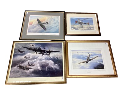 Lot 798 - Group of various framed limited edition Second World War aviation prints signed by veterans and the artists to include Johnnie Johnson and crests of H.M. ships (7)