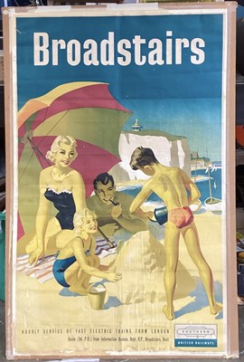 Lot 2675 - Poster, British Railways (Southern Region), Broadstairs by Durman, family on a beach building a sandcastle, printed in Great Britain by Leonard Ripley and Company Ltd, 1957, 102cm x 63cm