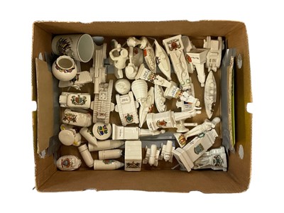 Lot 802 - Good collection of First World War crested china models of tanks, bombs, grenades and other items (1 box).