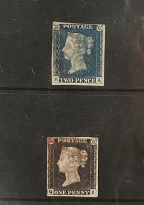 Lot 1508 - Stamps GB 1840 1d black and 2d blue issue both close 4 margin copies with red Maltese cross cancel