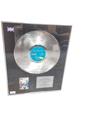 Lot 2235 - Oasis Definitely Maybe platinum LP presented to Parrot (Canterbury) to recognise 300,000 copies sold, framed