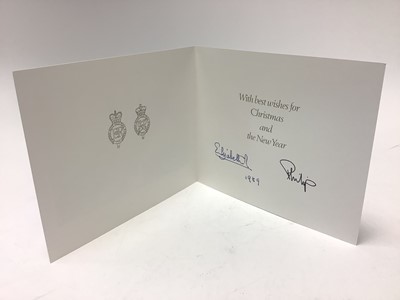 Lot 12 - H.M. Queen Elizabeth II and H.R.H. The Duke of Edinburgh, signed 1989 Christmas card with gilt embossed Royal cyphers to the interior cover, photograph to the cover of The Queen and Prince Phili...