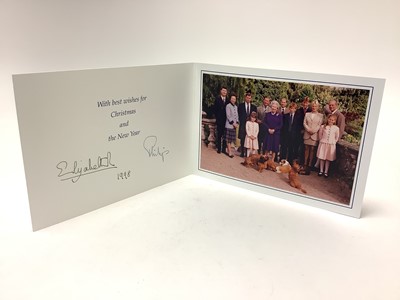 Lot 21 - H.M. Queen Elizabeth II and H.R.H. The Duke of Edinburgh, signed 1998 Christmas card with twin gilt Royal cyphers to cover, colour photograph to the interior of The Queen and Prince Philip with ot...