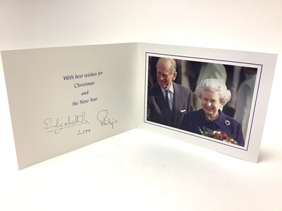 Lot 23 - H.M. Queen Elizabeth II and H.R.H. The Duke of Edinburgh, signed 2000 Christmas card with twin gilt Royal cyphers to cover, colour photograph to the interior of The Queen and Prince Philip, signed...