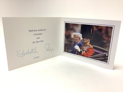 Lot 26 - H.M. Queen Elizabeth II and H.R.H. The Duke of Edinburgh, signed 2003 Christmas card with twin gilt Royal cyphers to cover, colour photograph to the interior of The Qu...