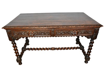 Lot 1183 - 19th century carved oak two drawer hall table