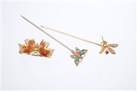 Lot 724 - Gold (18ct) and enamel butterfly brooch and...