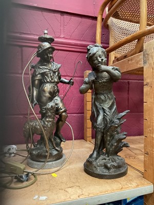 Lot 766 - Two continental spelter figure and spelter figural lamp