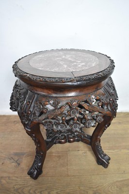 Lot 1187 - Small Chinese carved hardwood and marble topped stand