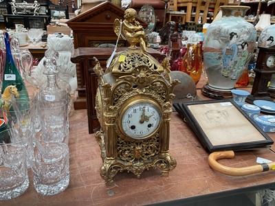 Lot 448 - Pierced gilt mantel clock.