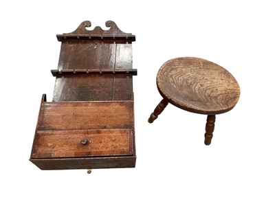 Lot 1170 - Early 19th century Welsh oak spoon rack and oval elm stool