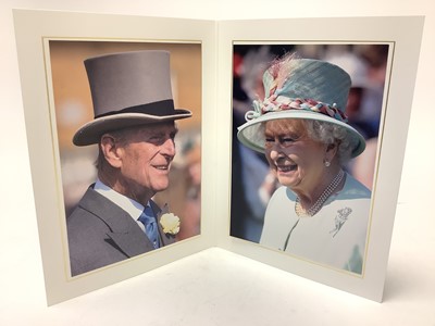 Lot 36 - H.M. Queen Elizabeth II and H.R.H. The Duke of Edinburgh, signed 2013 Christmas card with twin gilt Royal cyphers to the cover and signed 'Elizabeth R 2013 Philip' , two colour photographs of the...