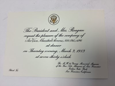 Lot 39 - The Royal Visit of H.M. Queen Elizabeth II and H.R.H. The Duke of Edinburgh to The United States of America March 1983, rare group of ephemera including Presidential invitation to dinner at The M...