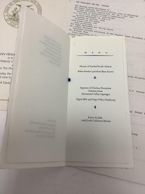Lot 39 - The Royal Visit of H.M. Queen Elizabeth II and H.R.H. The Duke of Edinburgh to The United States of America March 1983, rare group of ephemera including Presidential invitation to dinner at The M...