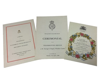 Lot 40 - The Service of Thanksgiving to celebrate the 60th Birthday of H.M. The Queen 21st April 1986, Order of Service and Ceremonial and 'Fanfare for Elizabeth' Royal Opera Programme to celebrate The...