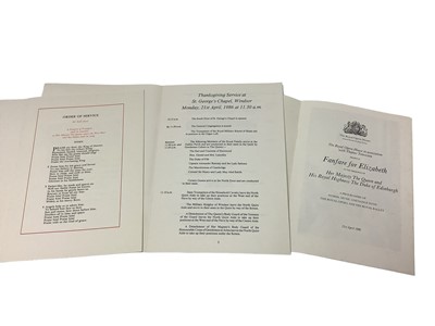 Lot 40 - The Service of Thanksgiving to celebrate the 60th Birthday of H.M. The Queen 21st April 1986, Order of Service and Ceremonial and 'Fanfare for Elizabeth' Royal Opera Programme to celebrate The...