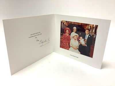 Lot 48 - H.M. Queen Elizabeth The Queen Mother, signed 1990 Christmas card with gilt embossed crown to cover, colour photograph of Her Majesty with four generations of her family, signed in ink ' from Eli...