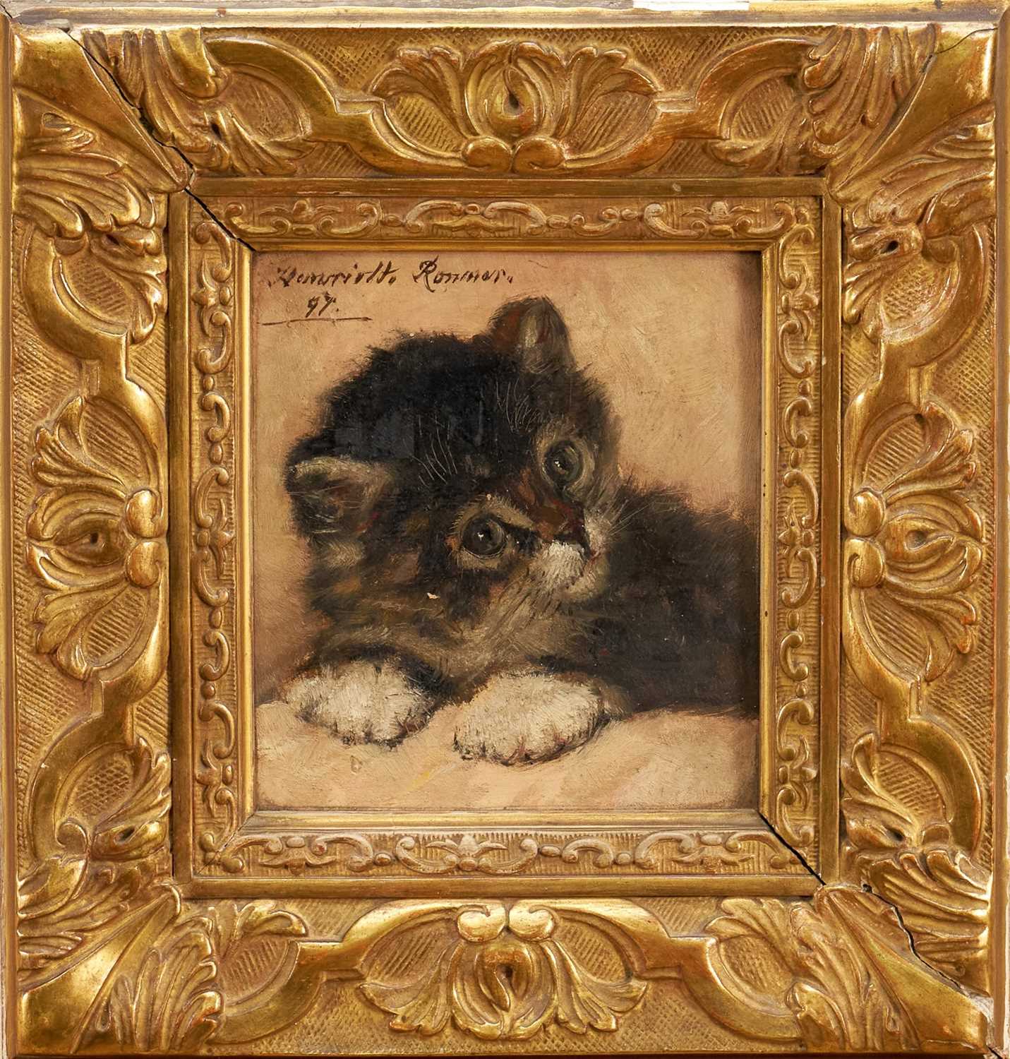 Lot 1303 - Henriëtte Ronner-Knip (1821-1909) oil on panel, study of a kitten, signed and dated '97, 11.5cm x 10cm, in gilt frame