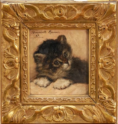 Lot 1303 - Henriëtte Ronner-Knip (1821-1909) oil on panel, study of a kitten, signed and dated '97, 11.5cm x 10cm, in gilt frame