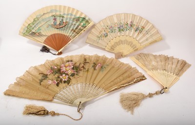 Lot 834 - Four various carved bone fans