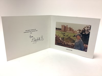 Lot 54 - H.M. Queen Elizabeth The Queen Mother, signed 1996 Christmas card with gilt embossed crown to cover, colour photograph of Her Majesty in the grounds of the Castle of Mey, signed in ink ' from Eli...