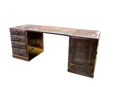 Lot 615 - Japanese red lacquer miniature chest, converting into miniature desk.