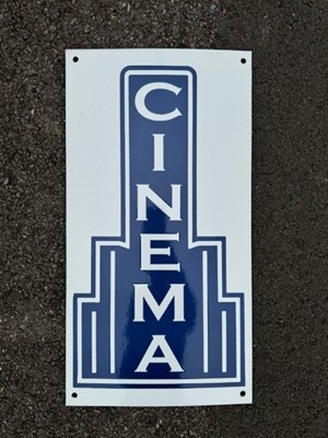 Lot 67 - Reproduction blue and white enamel cinema sign, 23 x 43cm.