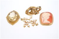 Lot 743 - Four brooches - to include gold (9ct) citrine...