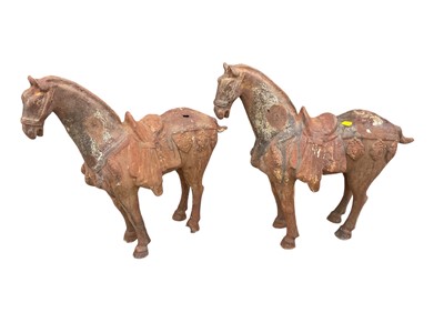 Lot 762 - Pair of cast iron Tang style horses