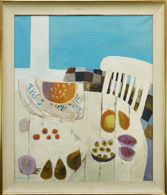 Lot 900 - *Mary Fedden (1915-2012) oil on canvas - The White Table, signed and dated 1975, titled verso, 91cm x 77cm, framed