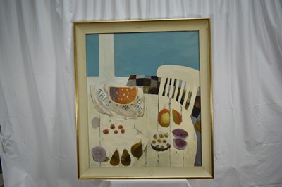 Lot 900 - *Mary Fedden (1915-2012) oil on canvas - The White Table, signed and dated 1975, titled verso, 91cm x 77cm, framed