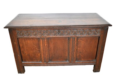 Lot 1154 - 17th century carved oak three panel coffer