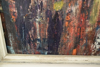 Lot 914 - Nell Todd (1909-1976) oil on board - Abstract Landscape with Buildings, signed, 76cm x 61cm, framed