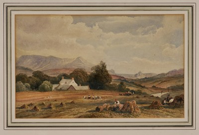 Lot 923 - Attributed to Peter de Wint (1784-1849) watercolour - The Harvesters, 29cm x 46cm, in glazed gilt frame