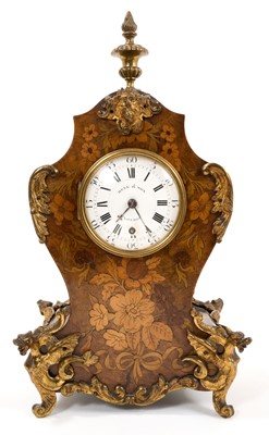 Lot 653 - Good quality Mid 19th century marquetry inlaid mantel clock by Bell & Son. London