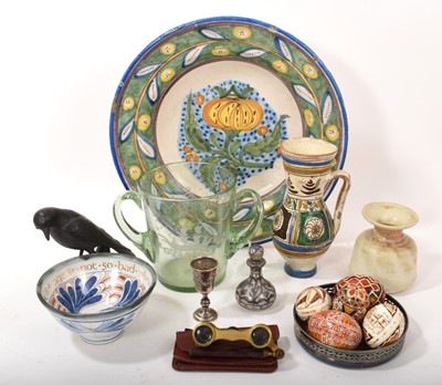 Lot 721 - Continental tin glazed charger, various silver and works of art