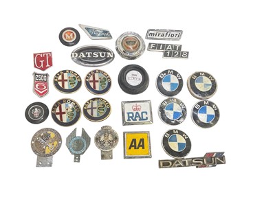 Lot 92 - Group of vintage motoring badges to include RAC, AA and The Catholic Motoring Club of Scotland, together with various car badges (1 box).