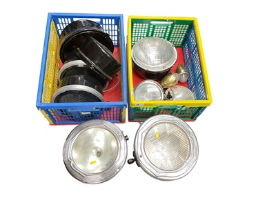 Lot 98 - Collection of various vintage car headlights and other lights to include lights possibly from a 1920's Buick.