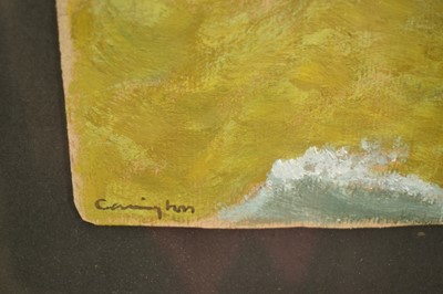Lot 908 - *Joanna Carrington (1931-2003) oil on board - Bathing Huts, Walberswick, signed, in glazed frame