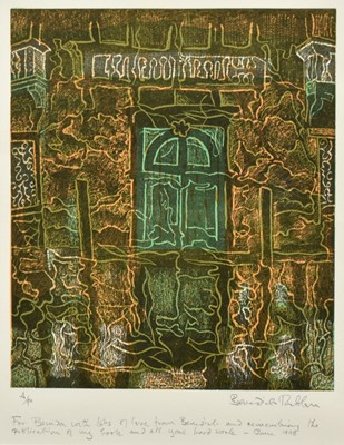 Lot 924 - Benedict Rubbra (b.1938) signed artist’s proof linocut, Untitled, with presentation inscription dated 1998, 28cm x 23cm, in glazed frame