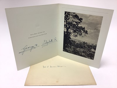 Lot 73 - T.M. King George VI and Queen Elizabeth, signed 1949 Christmas card with gilt embossed crown to cover, photograph of Windsor Castle to the interior, signed in ink ' George R Elizabeth R', with o...