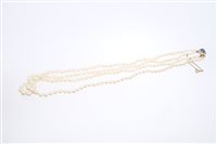 Lot 757 - Cultured pearl double strand necklace with two...