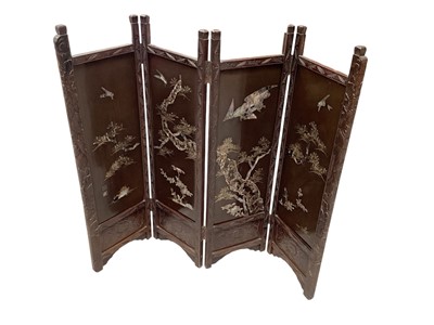 Lot 1372 - Early 20th century Japanese hardwood and mother of pearl inlaid four fold screen