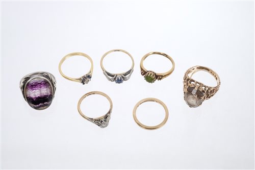 Lot 758 - Group of eight rings - to include a diamond