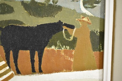 Lot 901 - *Mary Fedden (1915-2012) oil on board - Horse and Figures in Mediterranean Landscape, signed and dated 1976, 21cm x 26.5cm, framed