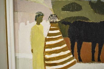 Lot 901 - *Mary Fedden (1915-2012) oil on board - Horse and Figures in Mediterranean Landscape, signed and dated 1976, 21cm x 26.5cm, framed