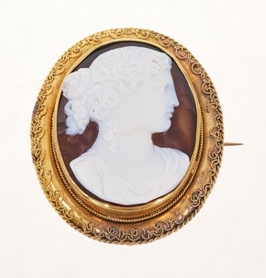 Lot 564 - Fine quality 19th century Italian carved sardonyx cameo depicting a classical female bust in profile