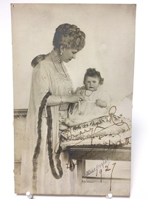 Lot 76 - H.M. Queen Mary and the infant Princess Elizabeth (later H.M.Queen Elizabeth II), charming signed and inscribed portrait