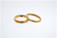 Lot 762 - Gold (22ct) wedding ring (Birmingham 1922)....